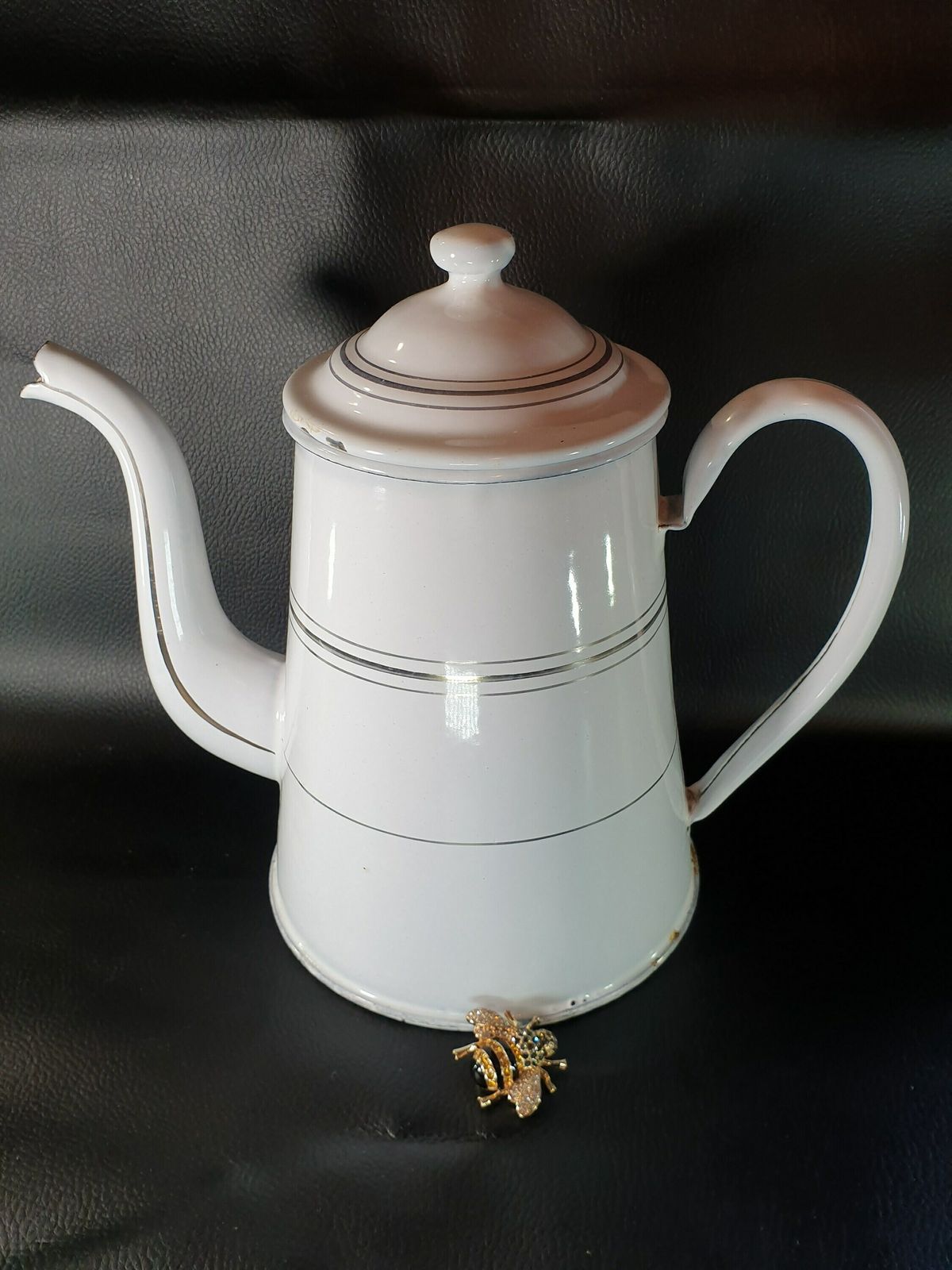 Enamel French White Coffee Pot, Antique Enamel Enamelware Coffee Biggin, White Enamel Coffee Pot, Vintage French Enamelware