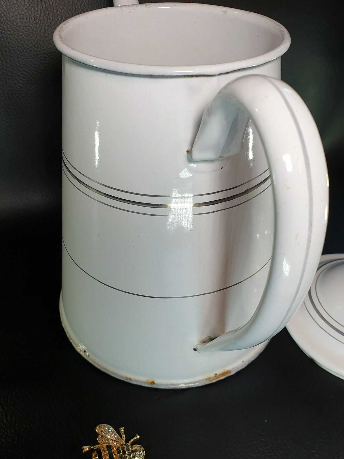 Enamel French White Coffee Pot, Antique Enamel Enamelware Coffee Biggin, White Enamel Coffee Pot, Vintage French Enamelware photo vinterior