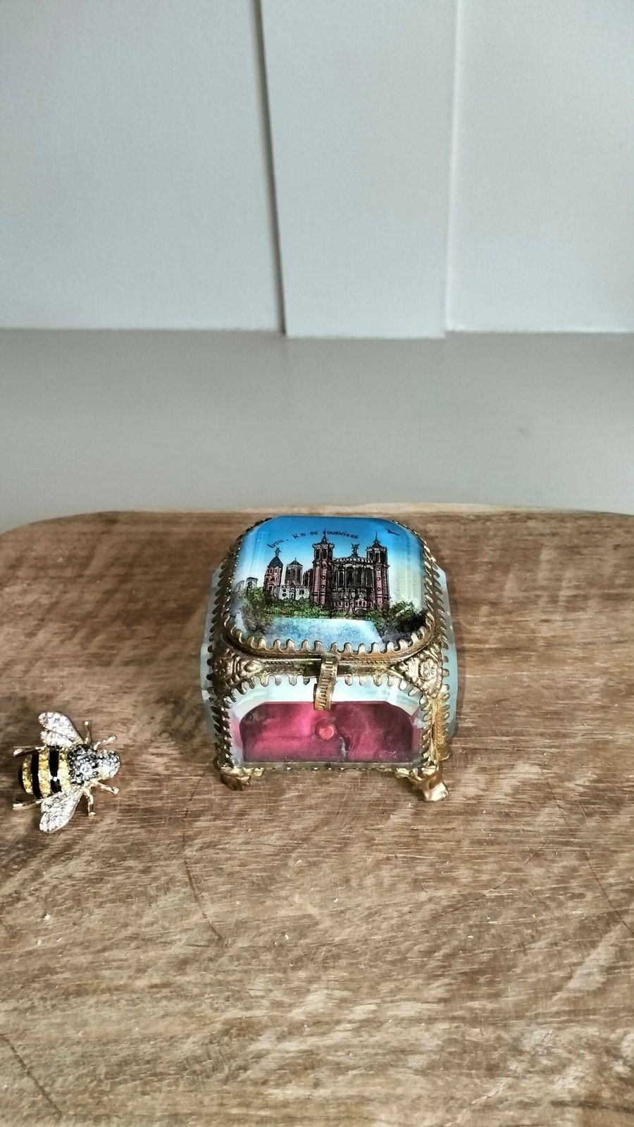 Antique Napoleon III French Jewelry Box, Antique French Ormulu Trinket Box, Beveled Glass Jewelry Box photo for sale