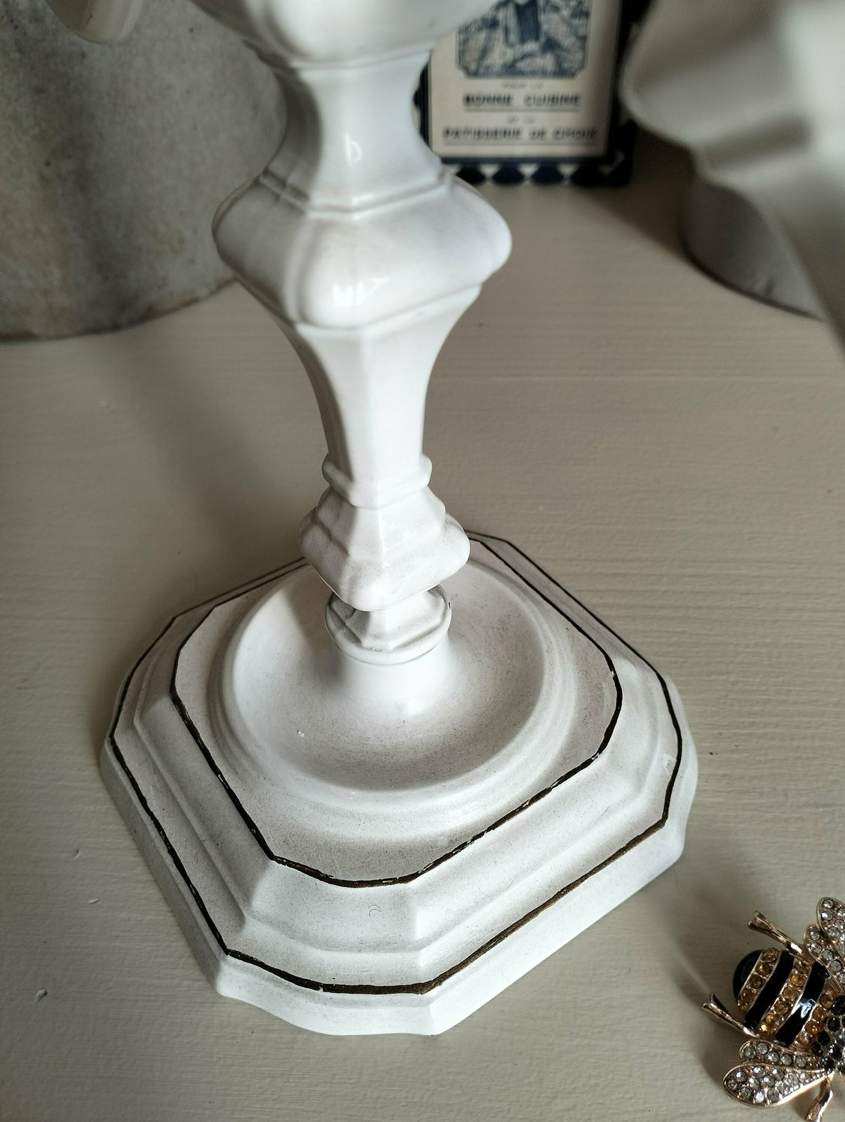 French Vintage Candelabra, Vintage French White Candlestick, White And Gold Candelabra photo 125.0