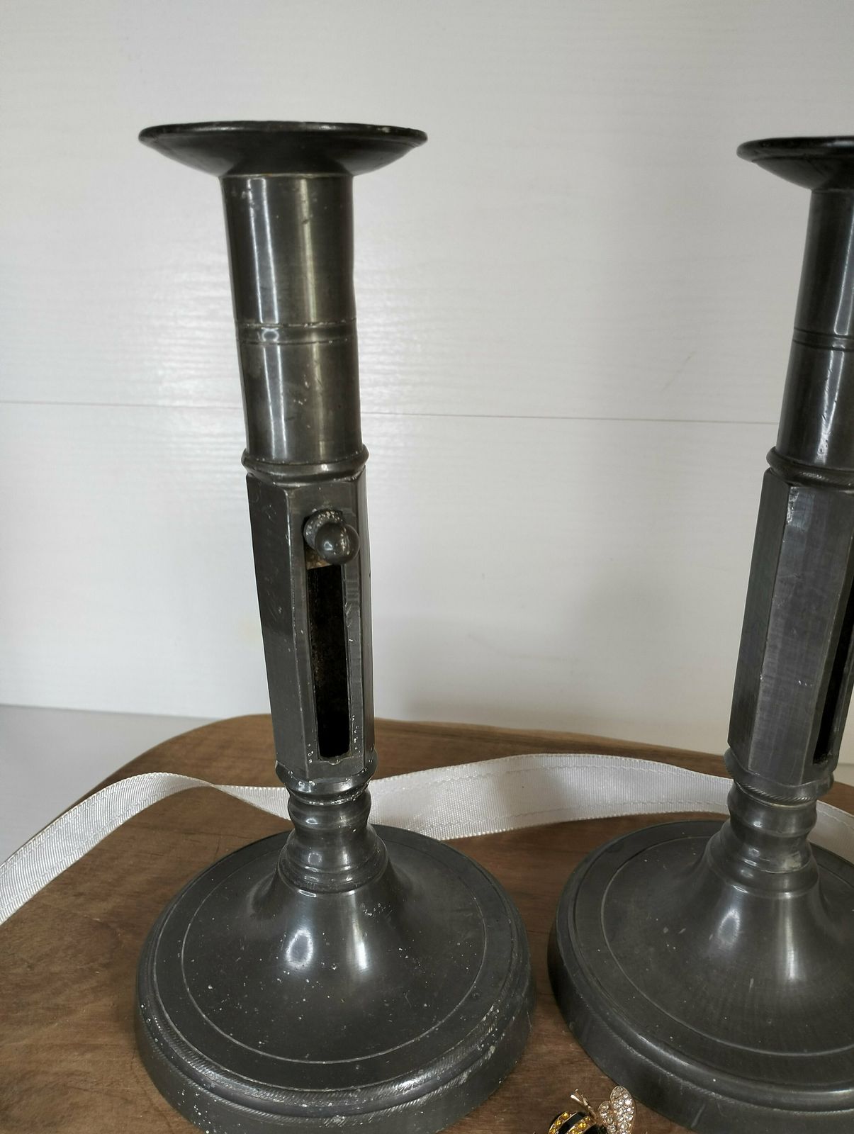 Vintage French Pewter Candlesticks, Candlestick Holders, Pair Of Heavy Solid Pewter Vintage French Candlesticks photo vintage