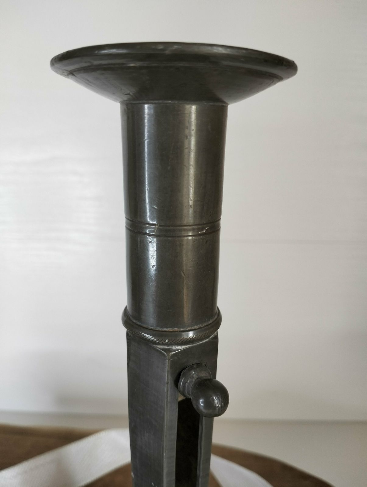 photo for sale Vintage French Pewter Candlesticks, Candlestick Holders, Pair Of Heavy Solid Pewter Vintage French Candlesticks