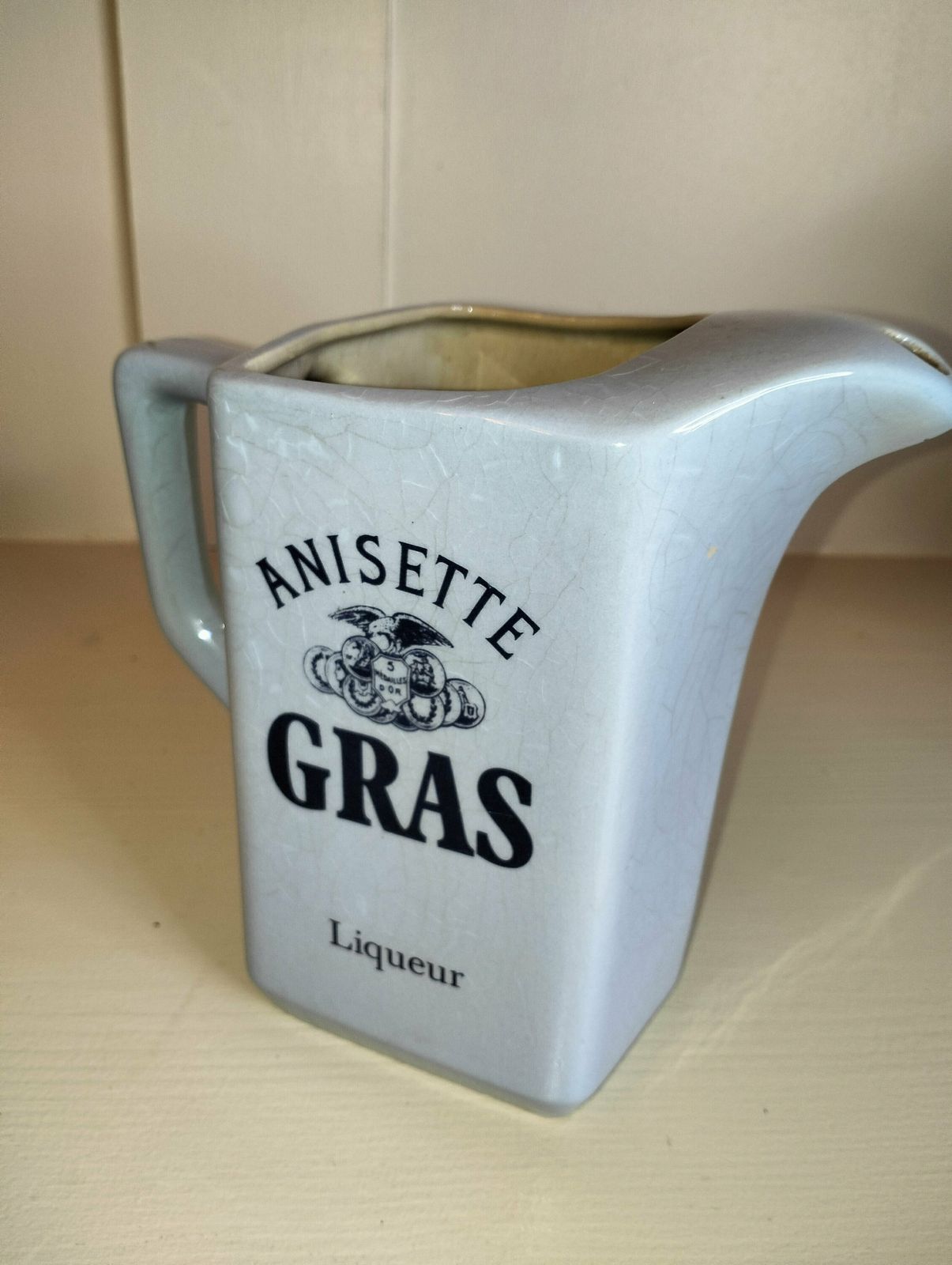 Vintage Franse Anisette Gras Likeurkan – Franse Café Waterkan In Babyblauw photo 65.0