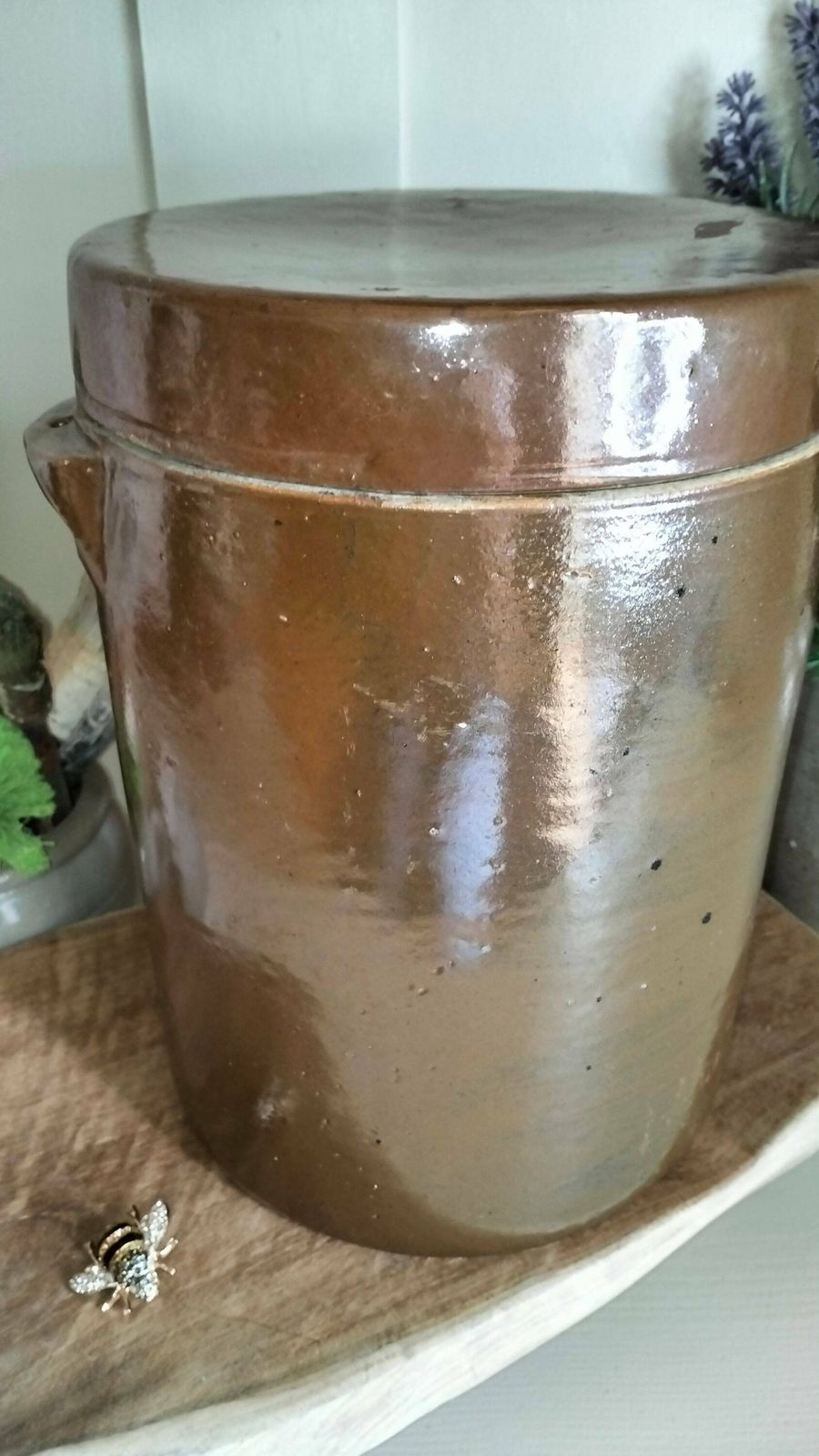 Vintage French Confit Pot With Lid, Lidded Confit Pot, French Stoneware Pot With Lid, Vintage Glazed Pottery Preserve Jar, Country Kitchen photo furniture