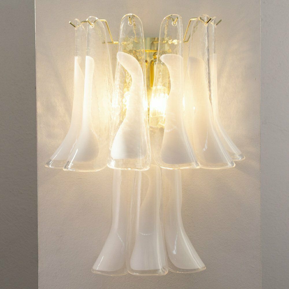 Petal Wall Lamp In Murano Glass With White Decoration, Italy, 1990s photo vinterior