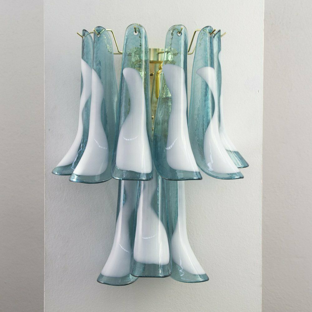 Petal Wall Lamp In Blue Murano Glass With White Decoration, Italy, 1990s photo buy