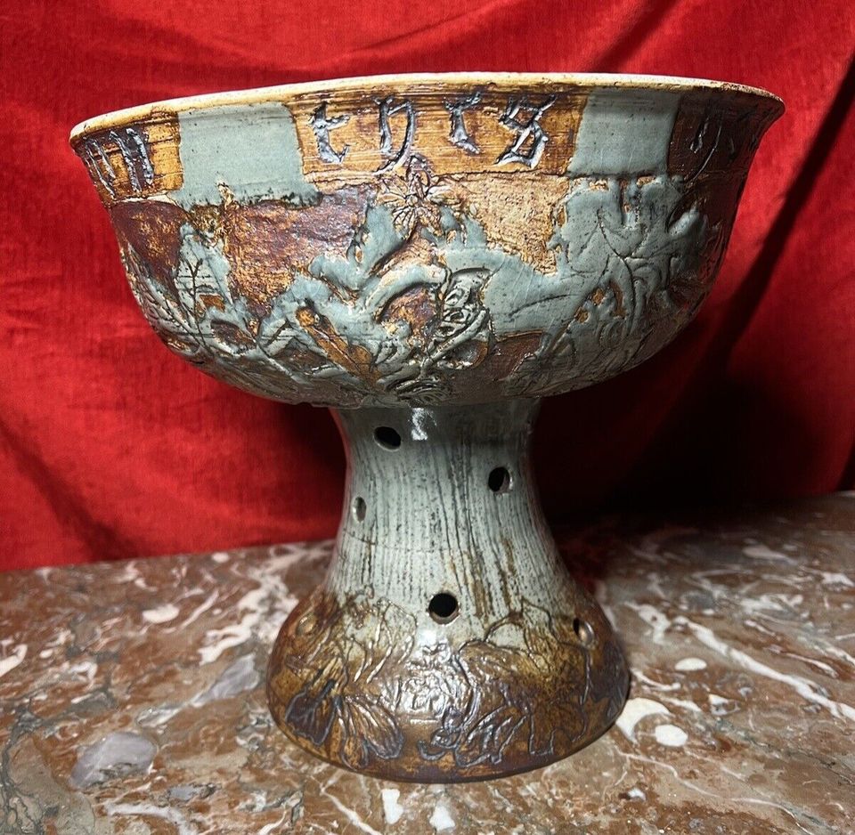 Large Cornish Studio Pottery 'Good Cheer Upon This House' Fruit Bowl photo Home Decor