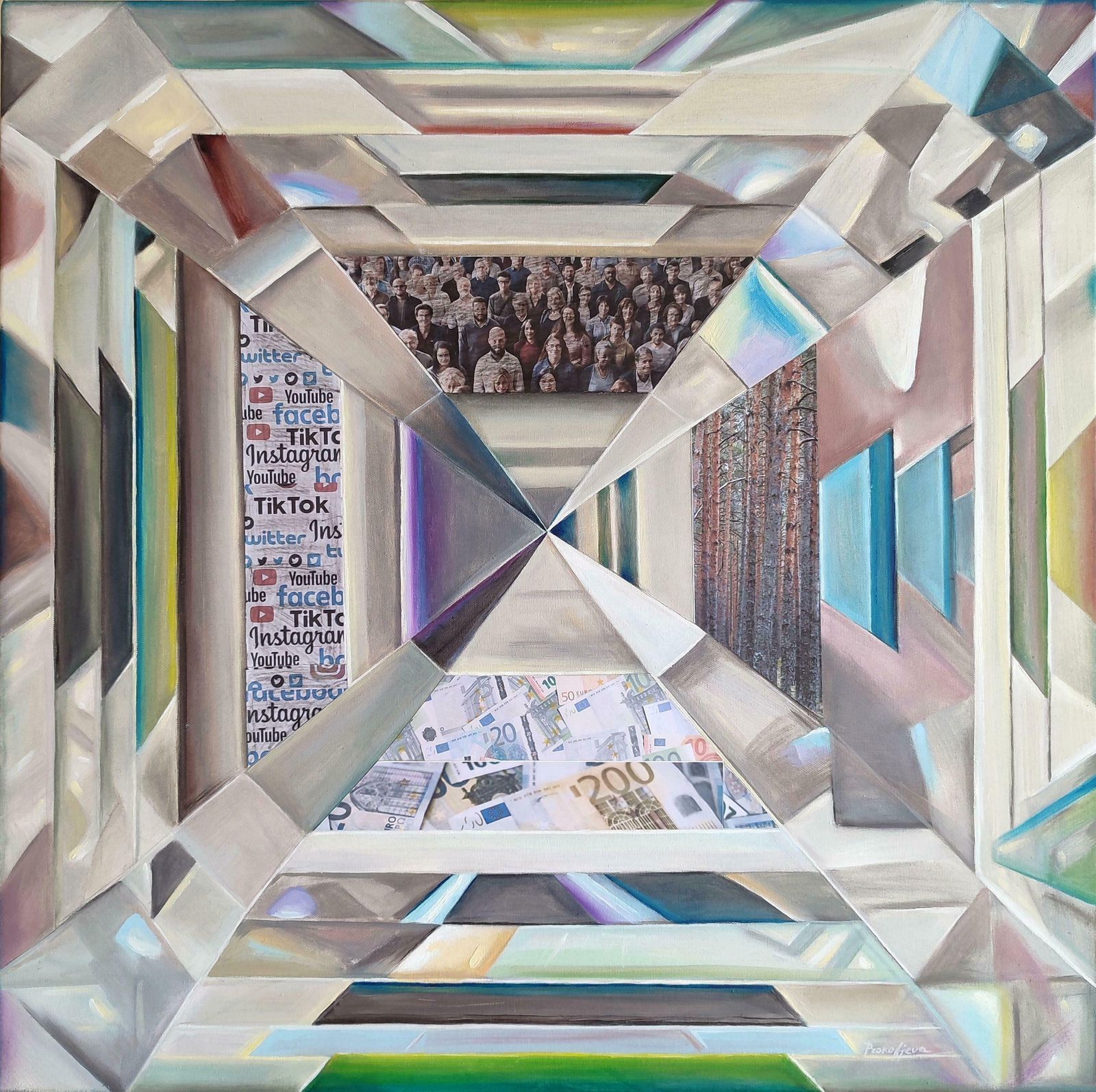Alyona Prokofjeva Everyone Has Their Own Treasure. 2023 Oil, Collage, Canvas, 70x70 Cm 2023