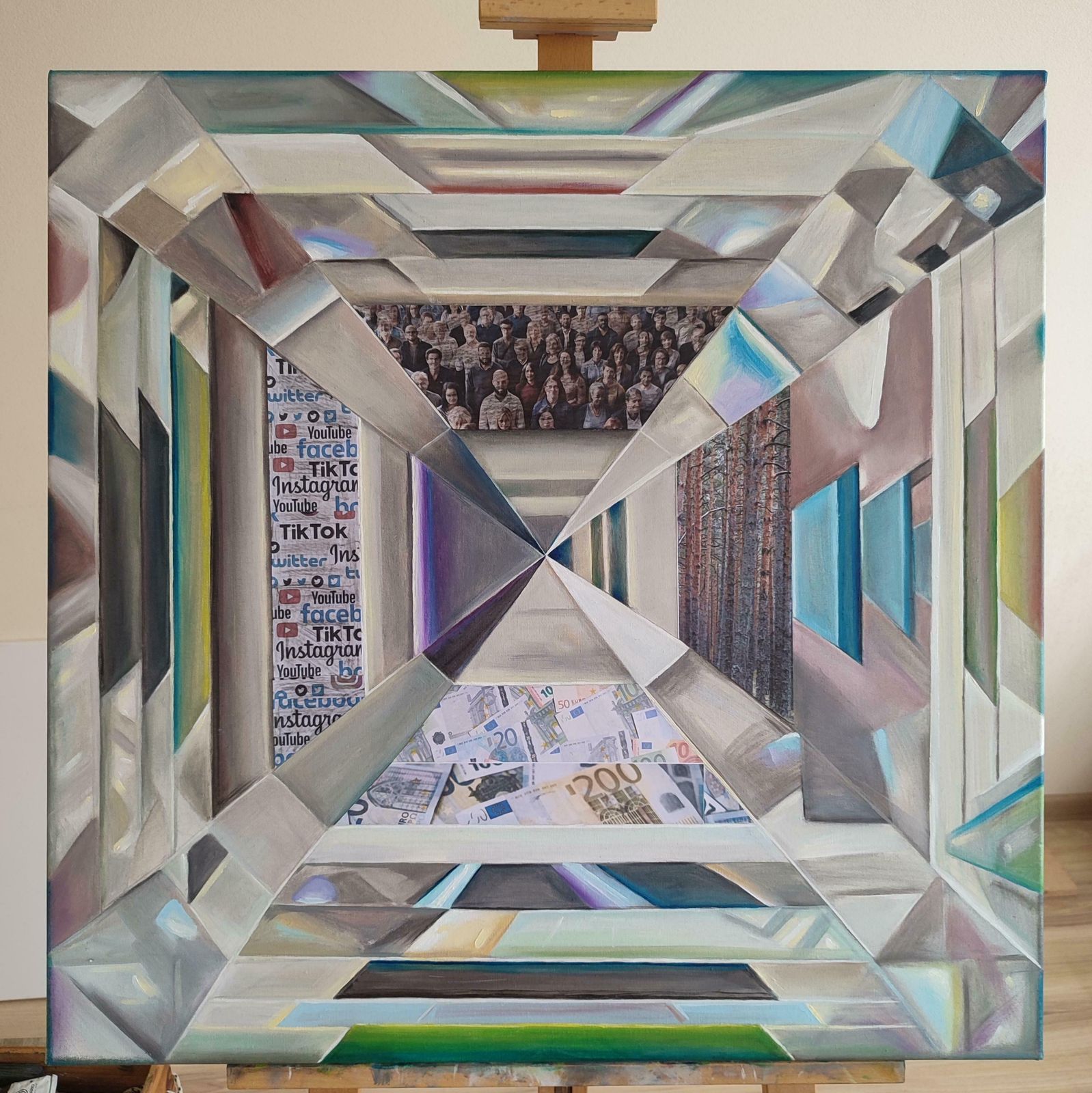 Alyona Prokofjeva Everyone Has Their Own Treasure. 2023 Oil, Collage, Canvas, 70x70 Cm 2023 photo furniture
