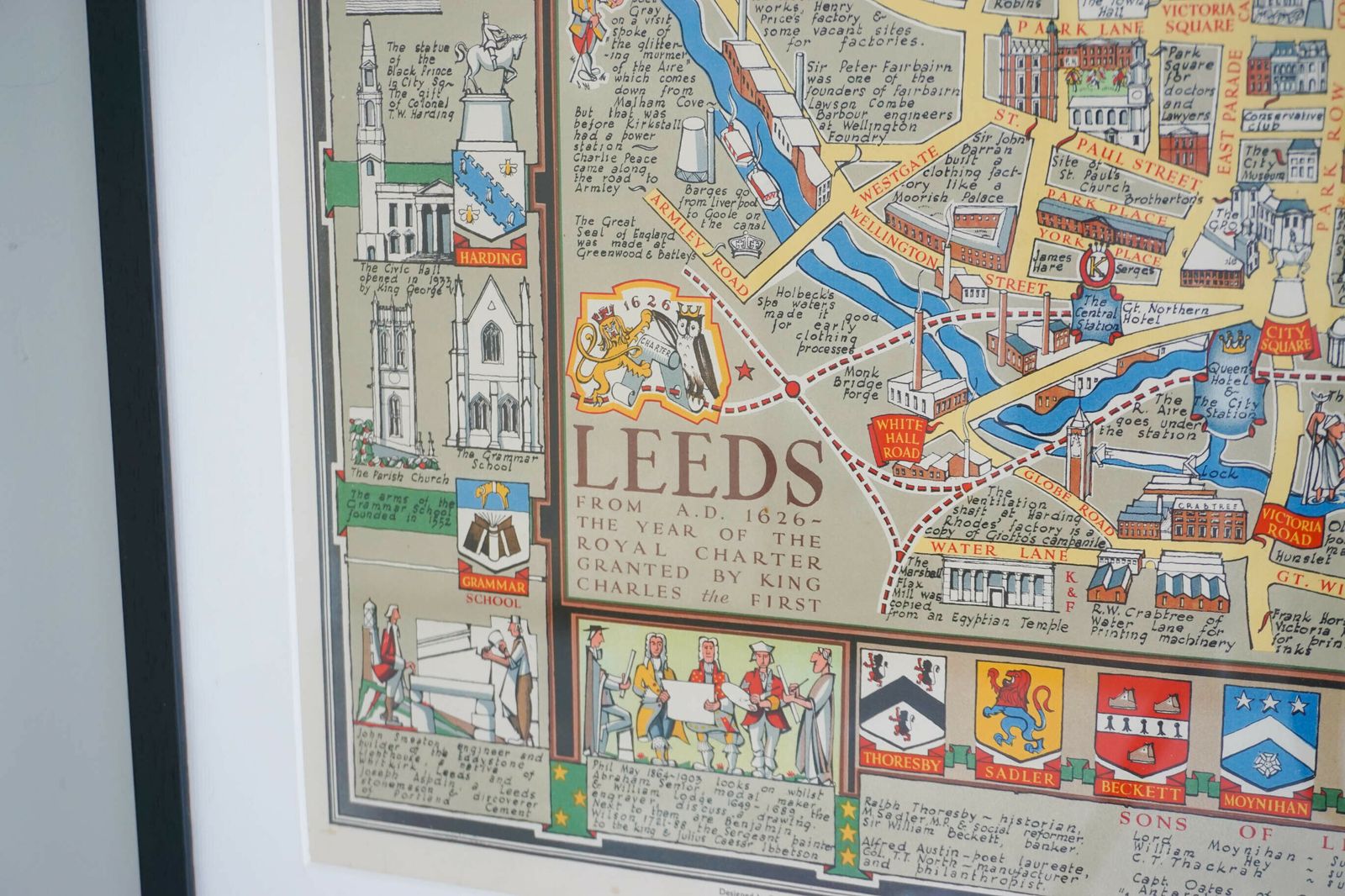1949 Denis Mason Jones Pictorial Map Of Leeds, England photo for sale