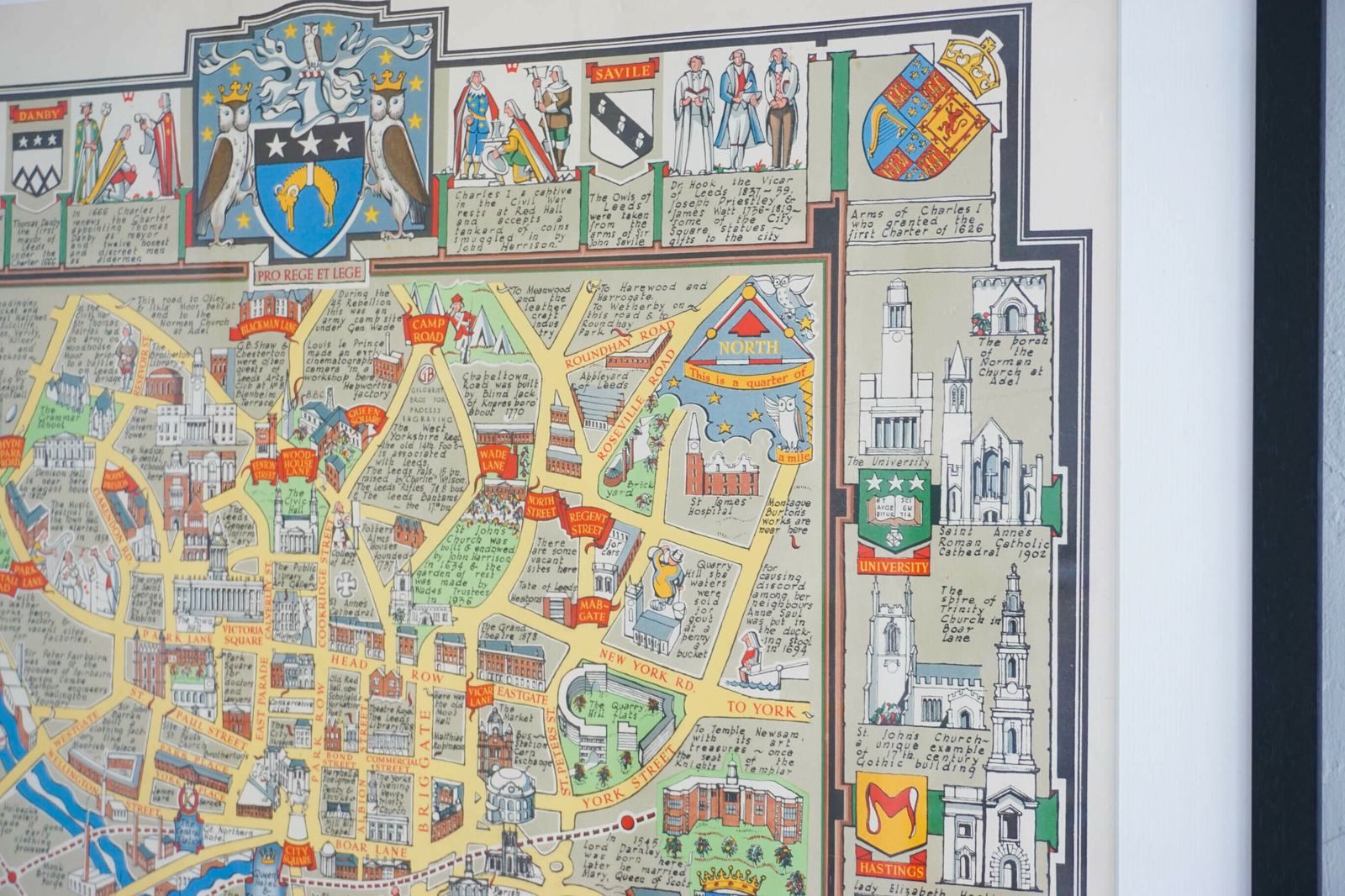 1949 Denis Mason Jones Pictorial Map Of Leeds, England photo vinterior