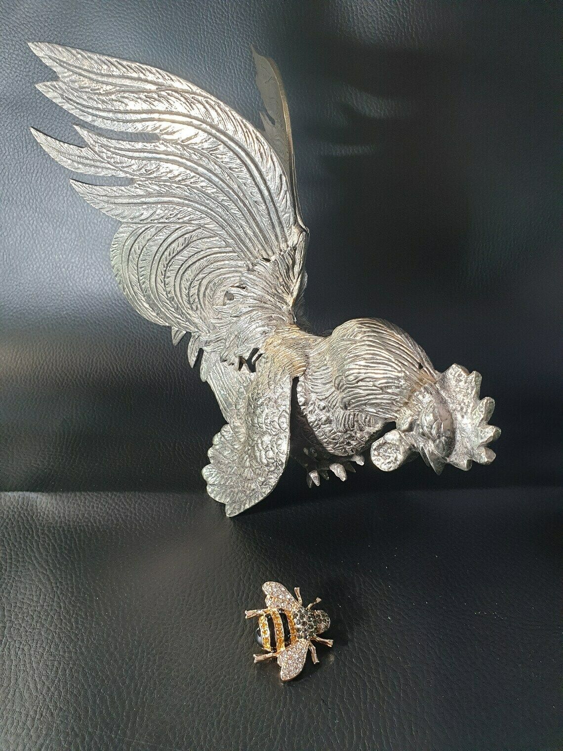 Pair Of Vintage Silver Plated Fighting Cockerel Figurines 1950s Heavy Solid Cockerel's Paris Apartment Table Décor Chicken Ornaments photo for sale