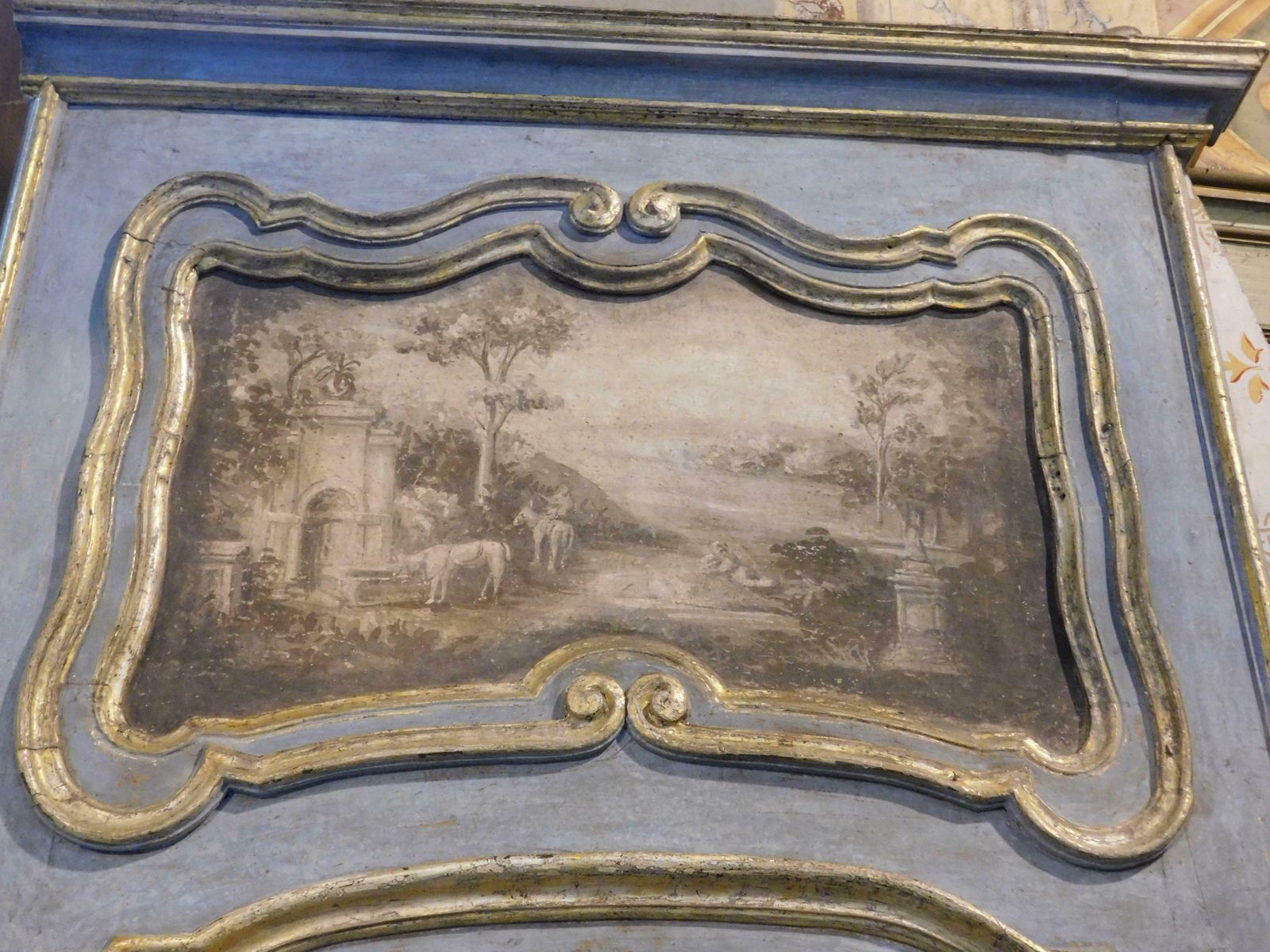 Richly Painted And Gilded Interior Door With Cherubs And Overdoor, Italy photo buy