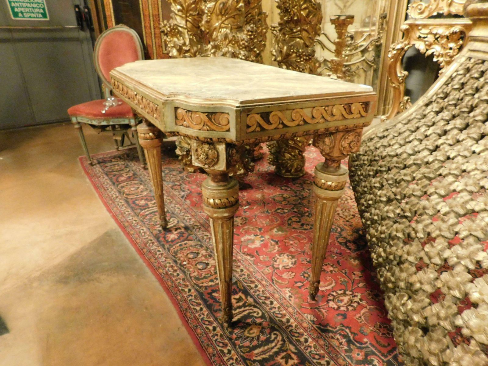 photo buy Console Table In Lacquered And Gilded Wood With Floral Motifs, Alabaster Top