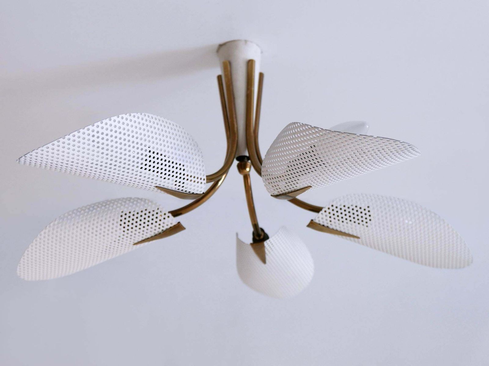 Lovely Mid Century Modern Perforated Metal & Brass Ceiling Lamps Germany 1950s photo for sale