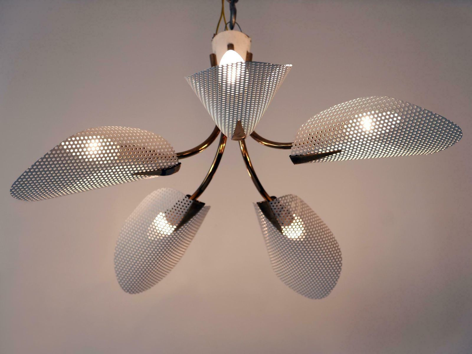 Lighting Lovely Mid Century Modern Perforated Metal & Brass Ceiling Lamps Germany 1950s photo