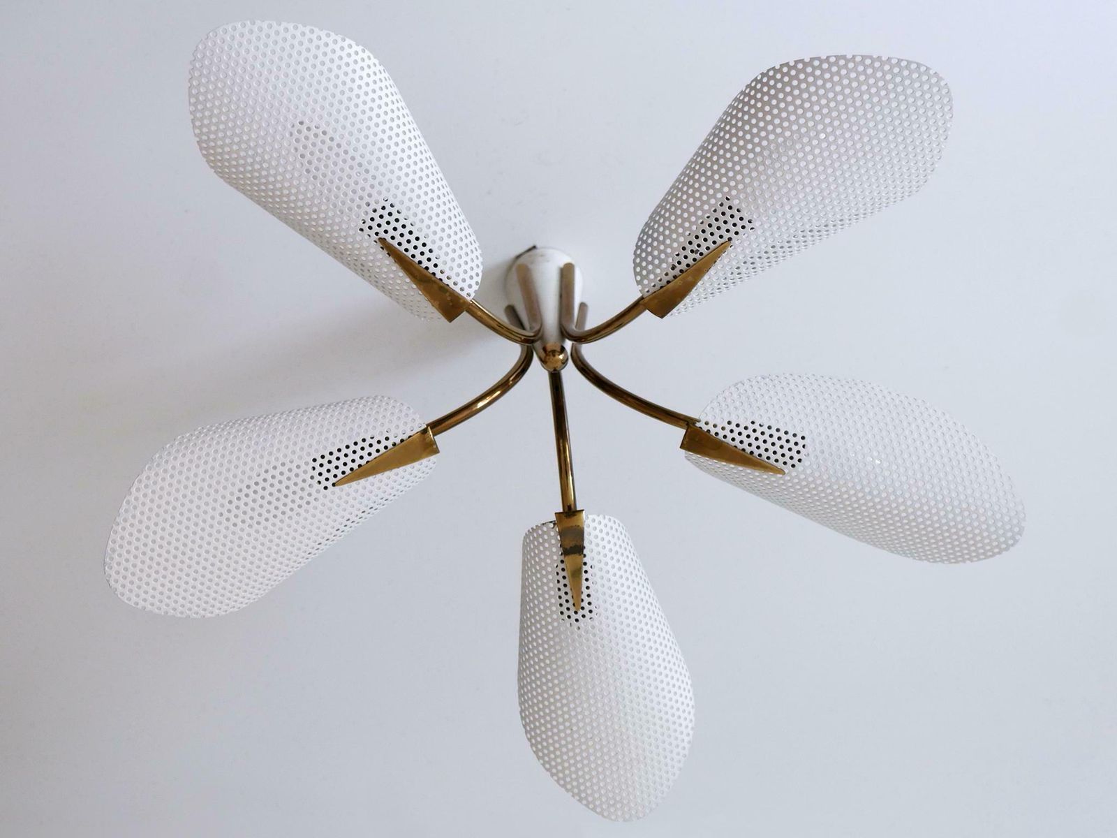 2843.0 Lovely Mid Century Modern Perforated Metal & Brass Ceiling Lamps Germany 1950s photo