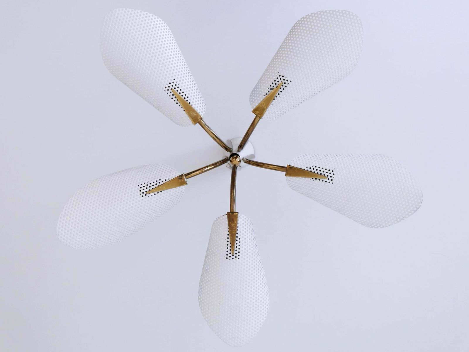 photo vintage Lovely Mid Century Modern Perforated Metal & Brass Ceiling Lamps Germany 1950s