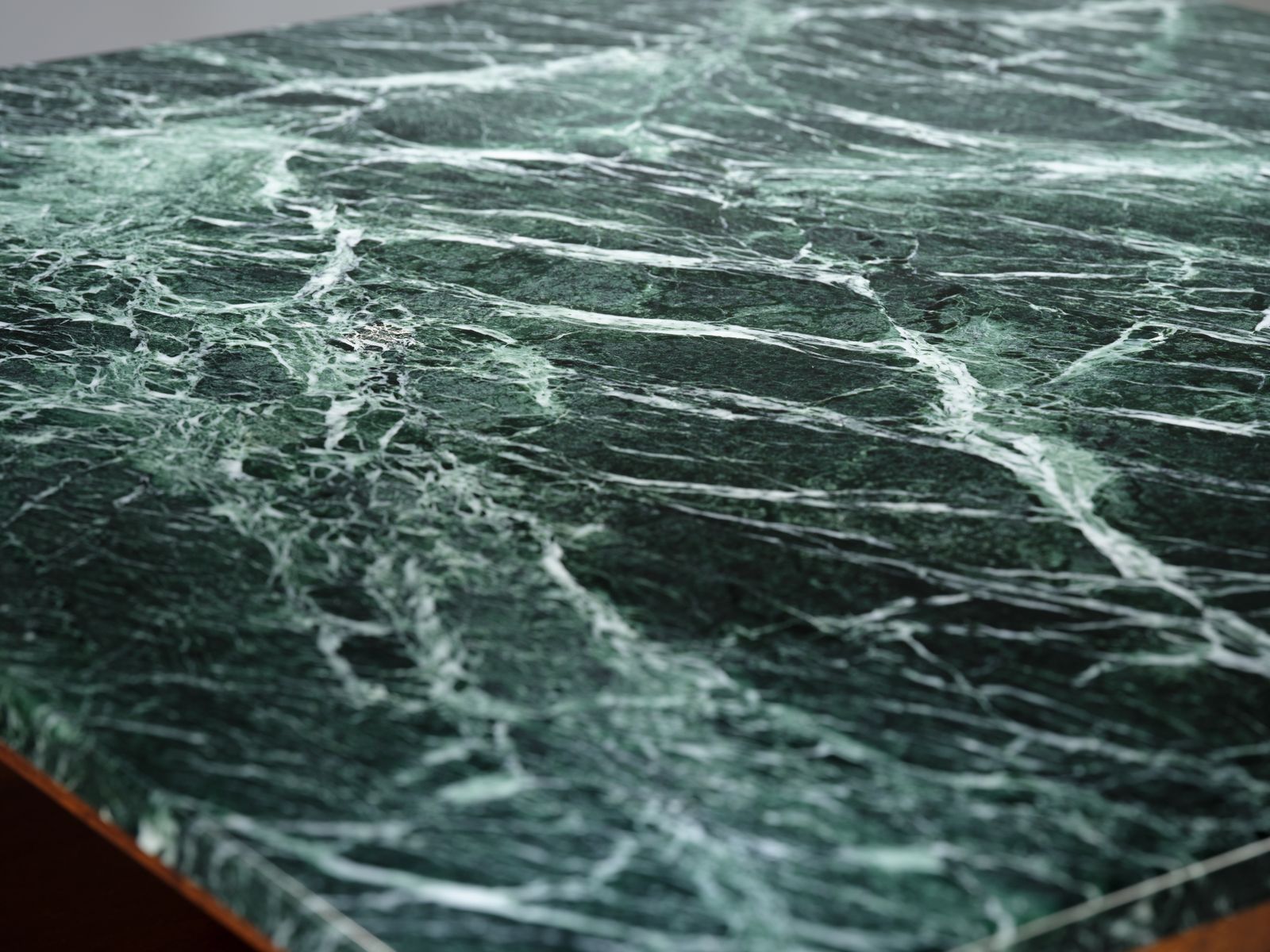 Furniture Stunning Mid Century Modern Verde Alpi Marble & Mahogany Side Table In The Manner Of Florence Knoll, Circa 1990’s, 2 Matching Tables Available. photo