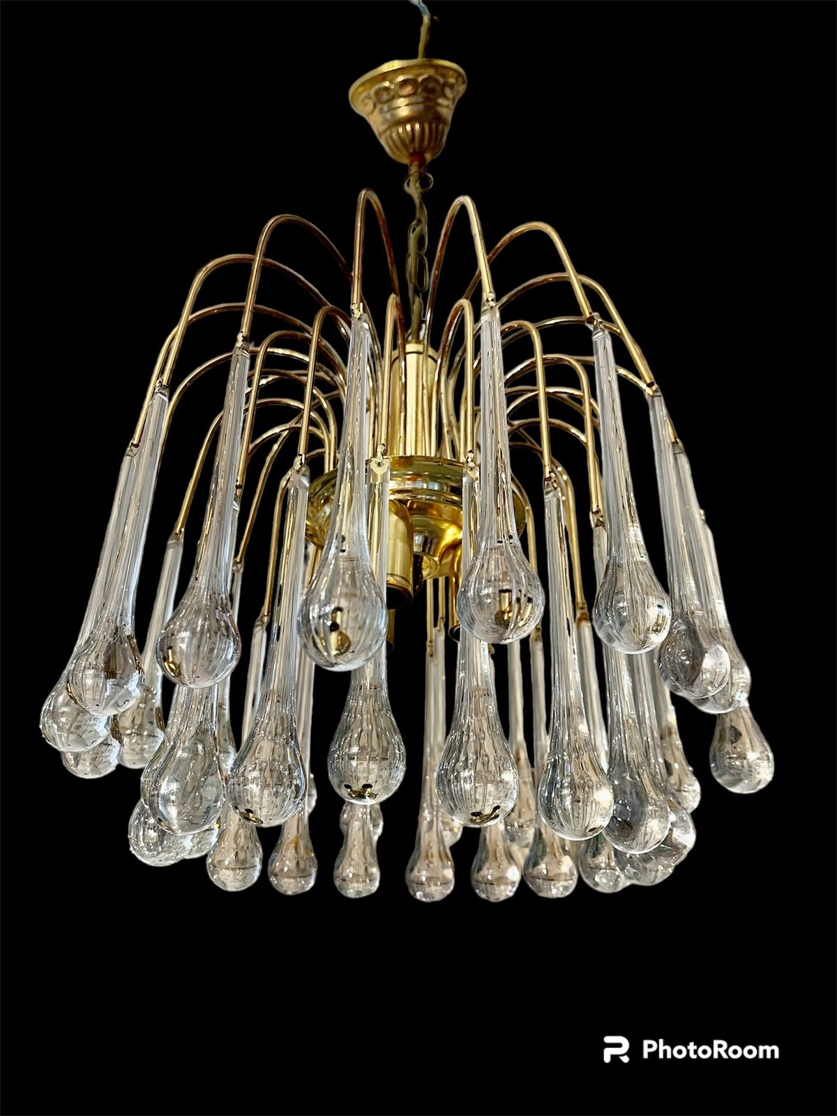Venini Glass Murano Flower Drops Chandelier  Italie 1980