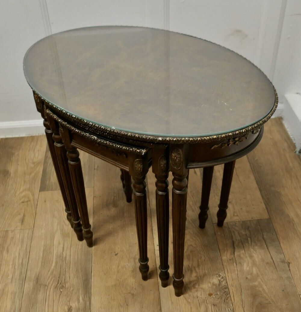 Decorative Burr Walnut Nest Of Three Tables photo for sale