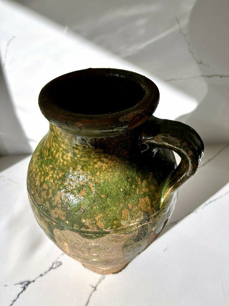 Vintage Turkish Glazed Terracotta Olive Pot photo for sale