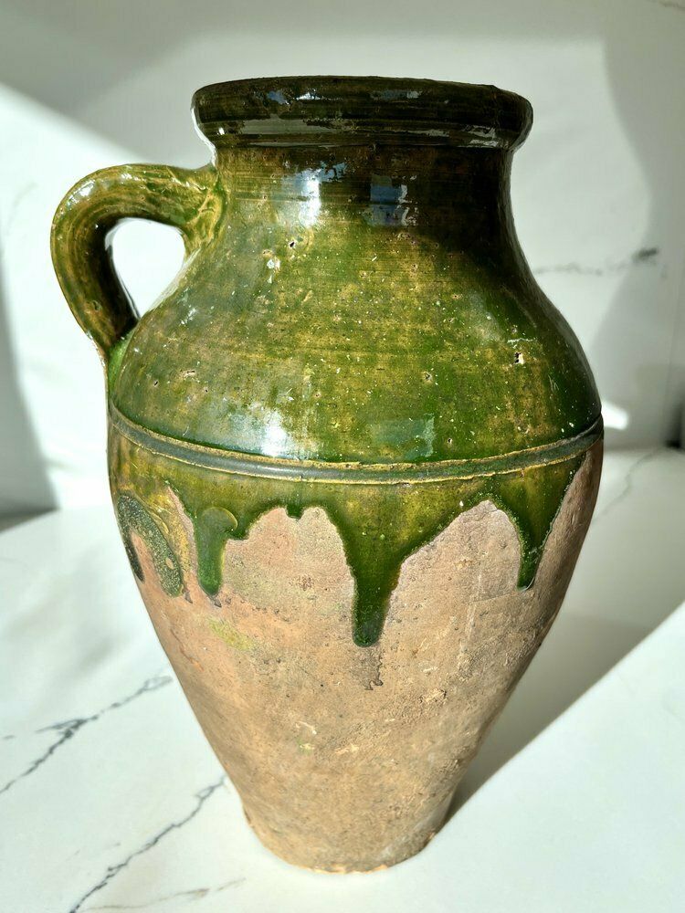 Vintage Turkish Glazed Terracotta Olive Pot photo vinterior