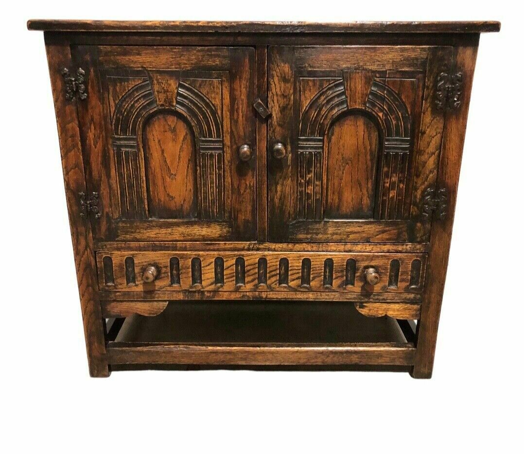Handsome Vintage Carved Oak Cabinet