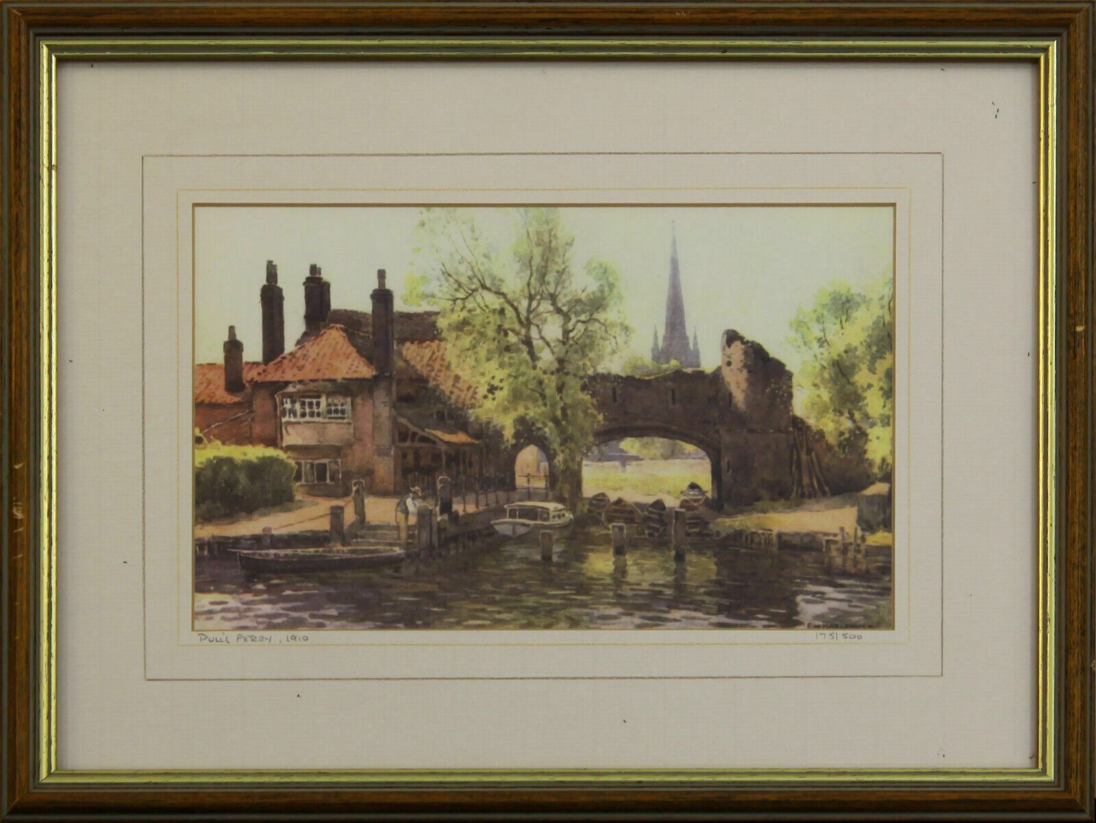 Print By Ernest William Haslehurst. Titled "Pulls Ferry, 1910"