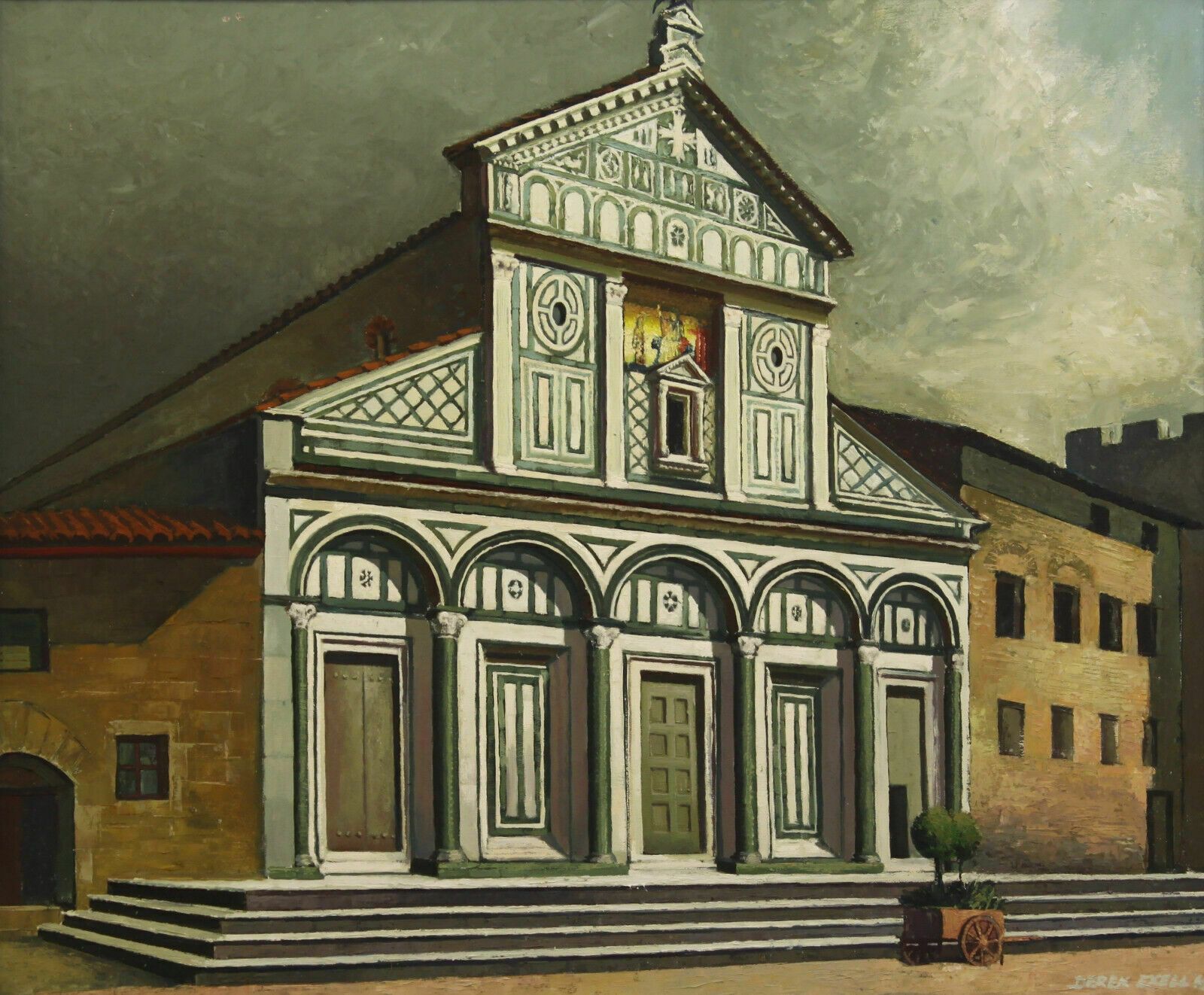 Oil On Board By Derek Exell. Titled "San Miniato, Florence" photo furniture