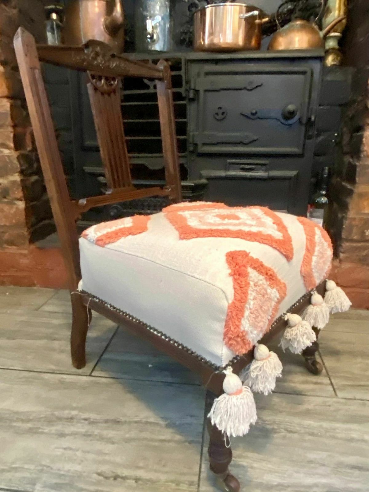 And Tique Victorian Nursing Chair In Geometric Hand Tufted Upholstery photo for sale