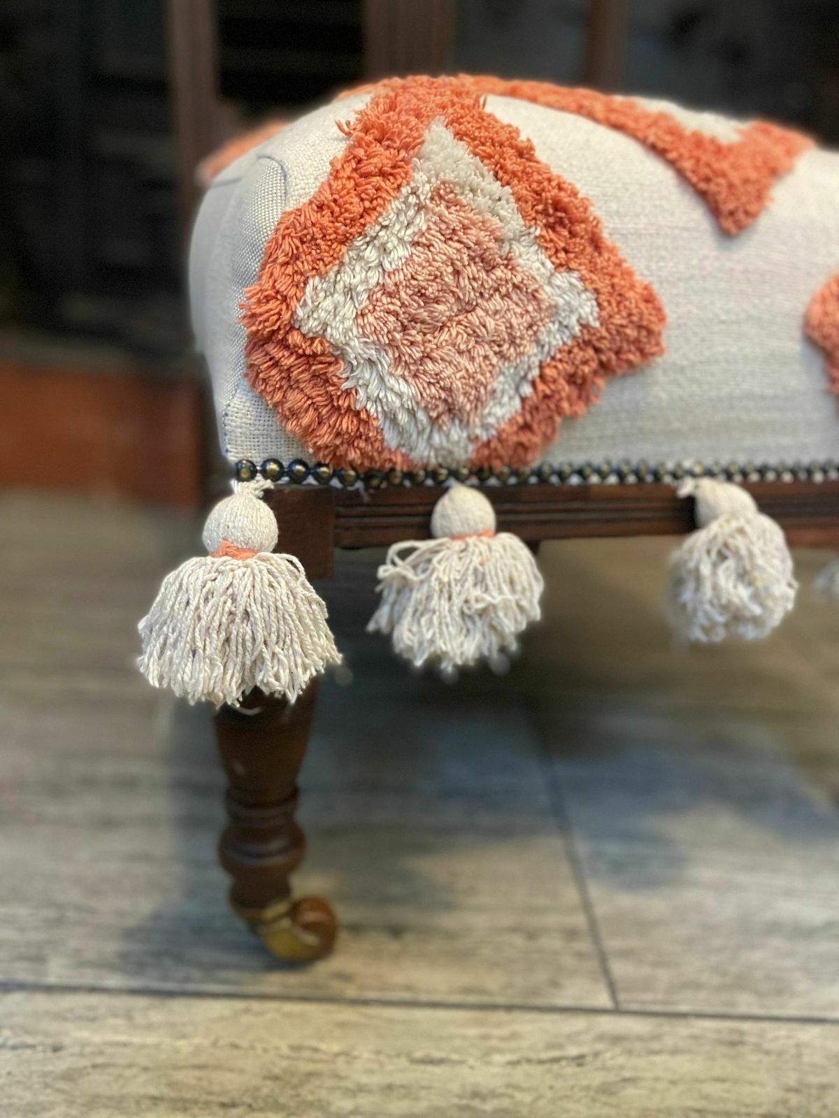 And Tique Victorian Nursing Chair In Geometric Hand Tufted Upholstery photo vinterior