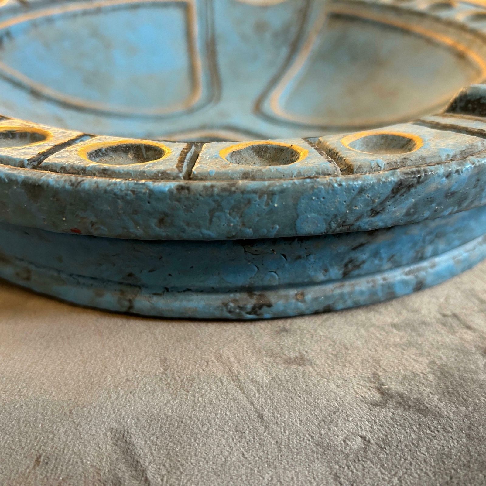1969 Etruscan Inspired Blue And Yellow Ceramic Italian Ashtray By Casucci photo furniture