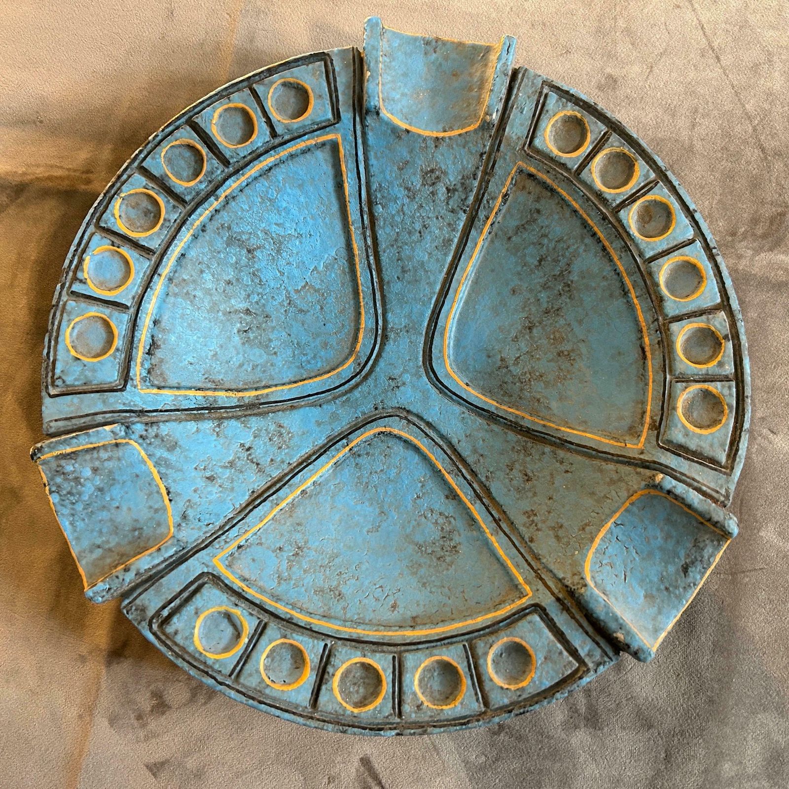1969 Etruscan Inspired Blue And Yellow Ceramic Italian Ashtray By Casucci photo 443.0