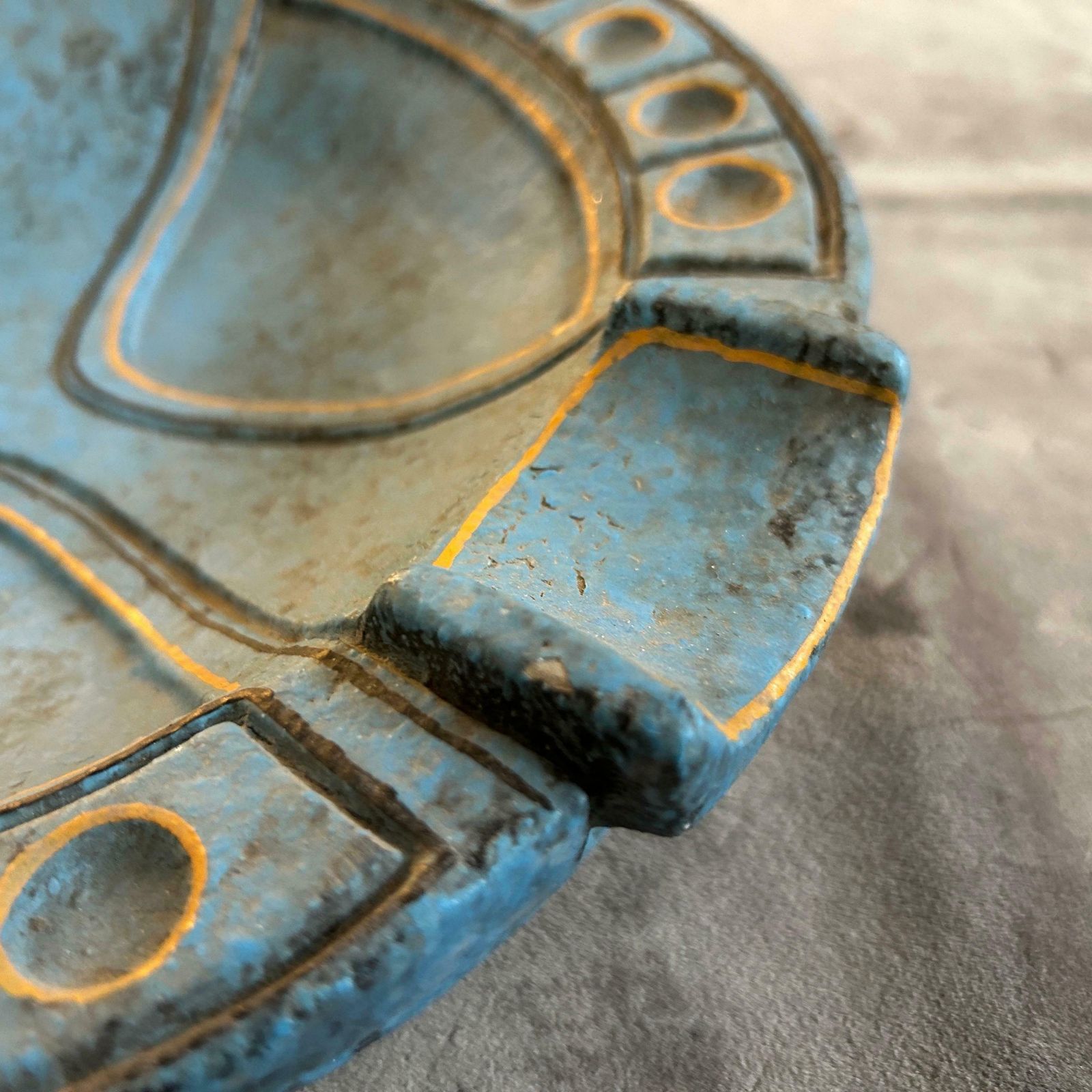 photo furniture 1969 Etruscan Inspired Blue And Yellow Ceramic Italian Ashtray By Casucci