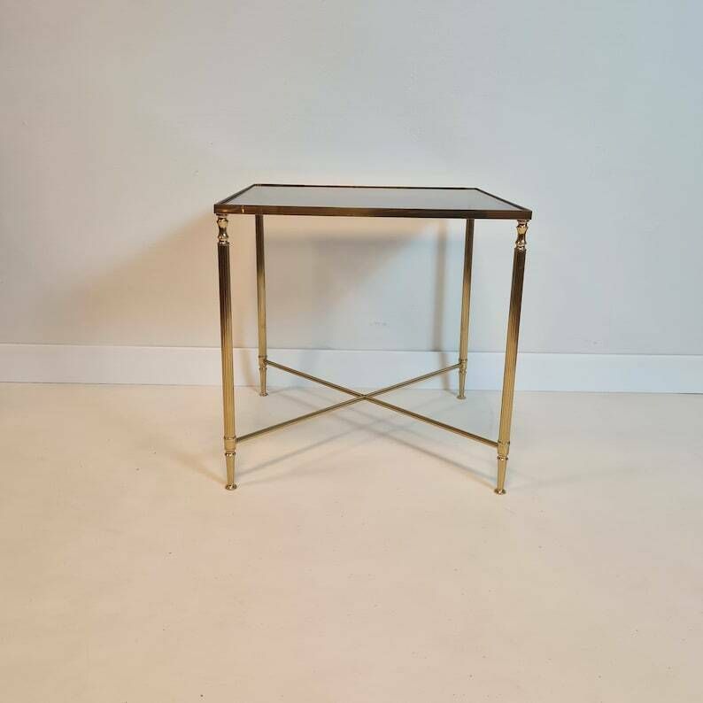 Vintage Hollywood Regency Table Gold Brass And Gray Glass Mcm photo 273.0