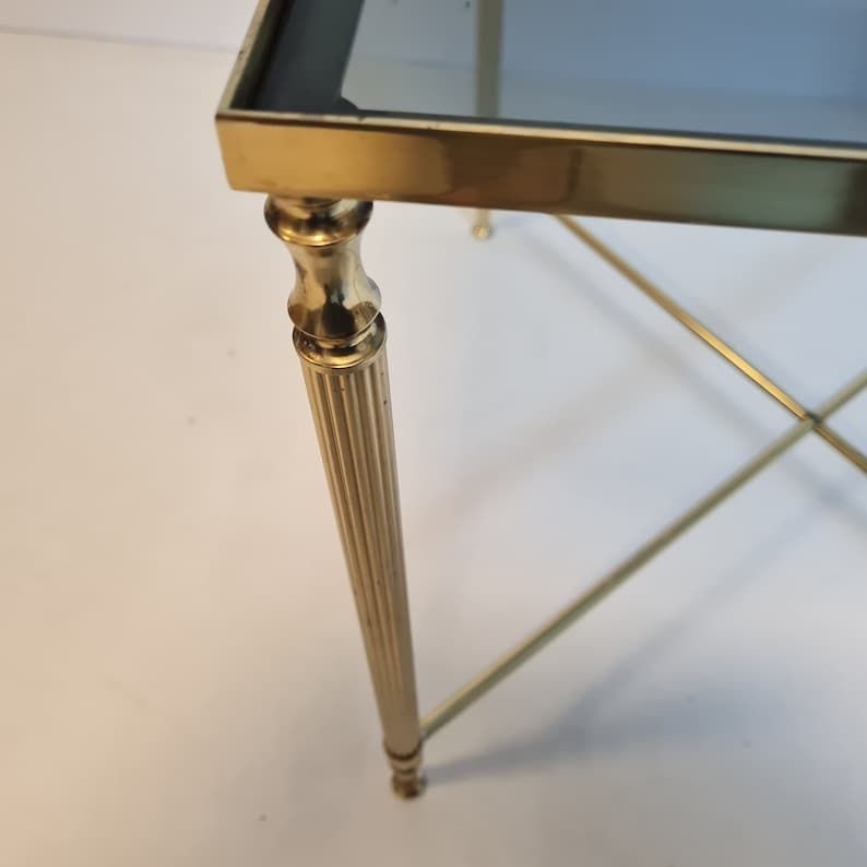 photo furniture Vintage Hollywood Regency Table Gold Brass And Gray Glass Mcm