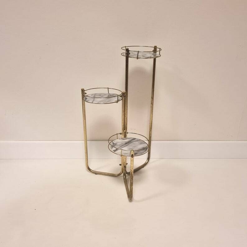 Vintage Mid Century Modern Brass And Smoky Glass Table/Flower Holder