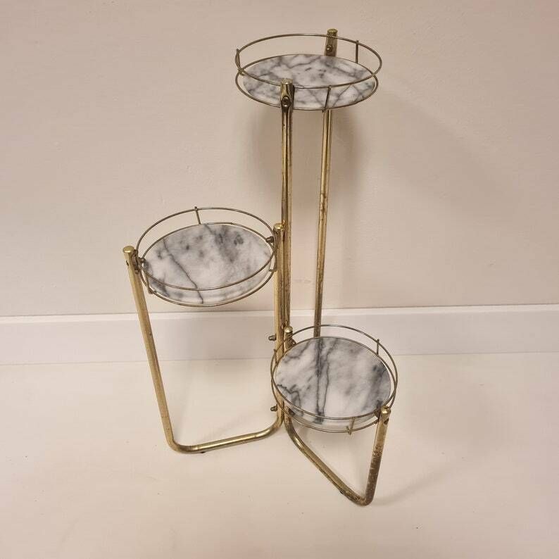 Vintage Mid Century Modern Brass And Smoky Glass Table/Flower Holder photo furniture