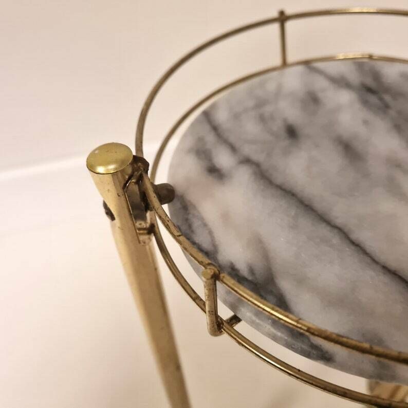 photo furniture Vintage Mid Century Modern Brass And Smoky Glass Table/Flower Holder