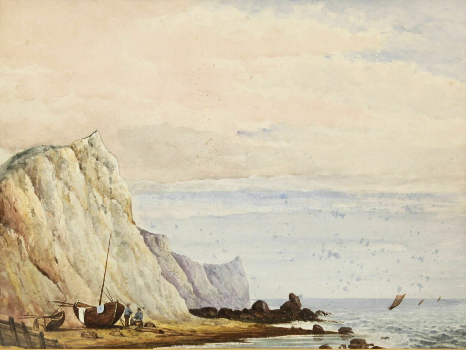 19th Century Watercolour By Unknown Artist. Crab Boats Below Cromer Cliffs photo furniture