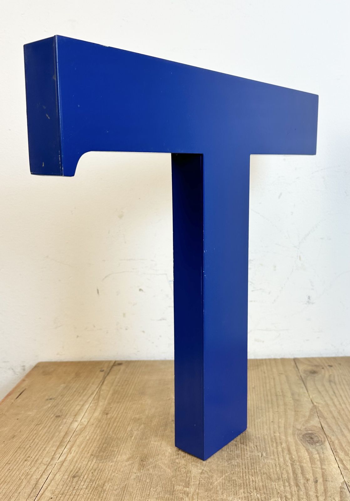 Vintage Blue Iron Facade Letter T, 1970s photo 129.0