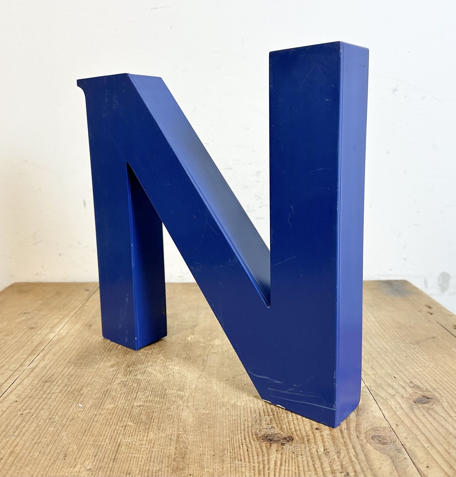 Vintage Blue Iron Facade Letter N, 1970s photo for sale