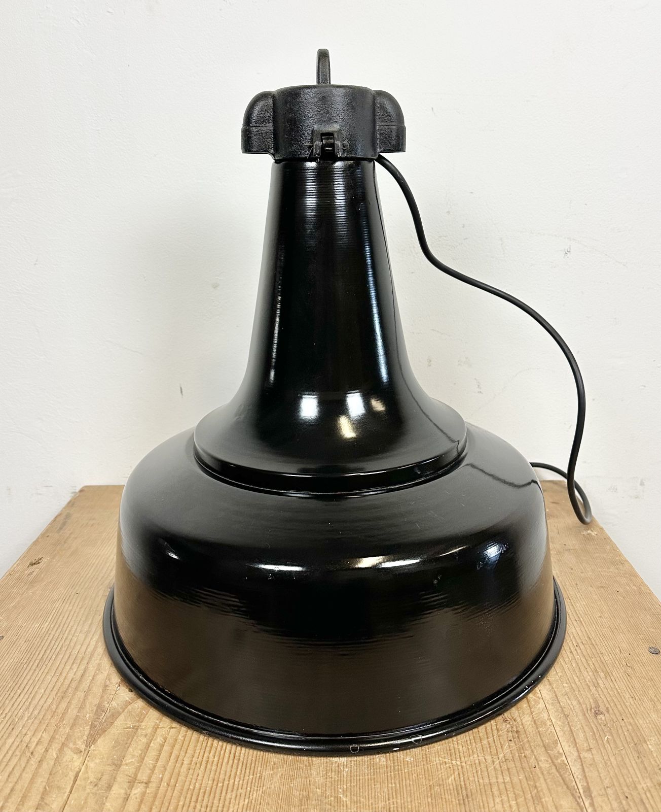 199.0 Industrial Black Pendant Factory Lamp With Cast Iron Top, 1970s, 2x photo