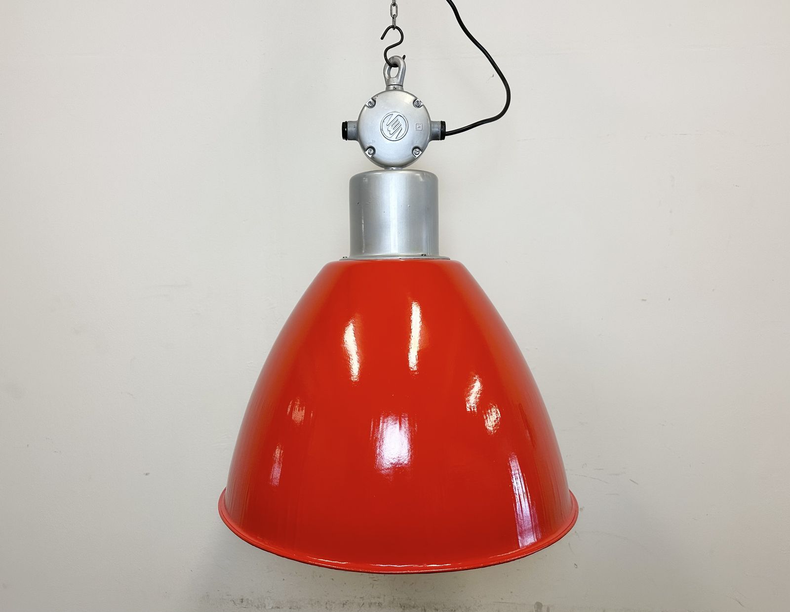 Large Red Painted Industrial Factory Lamp From Elektrosvit, 1960s, 10x photo 199.0