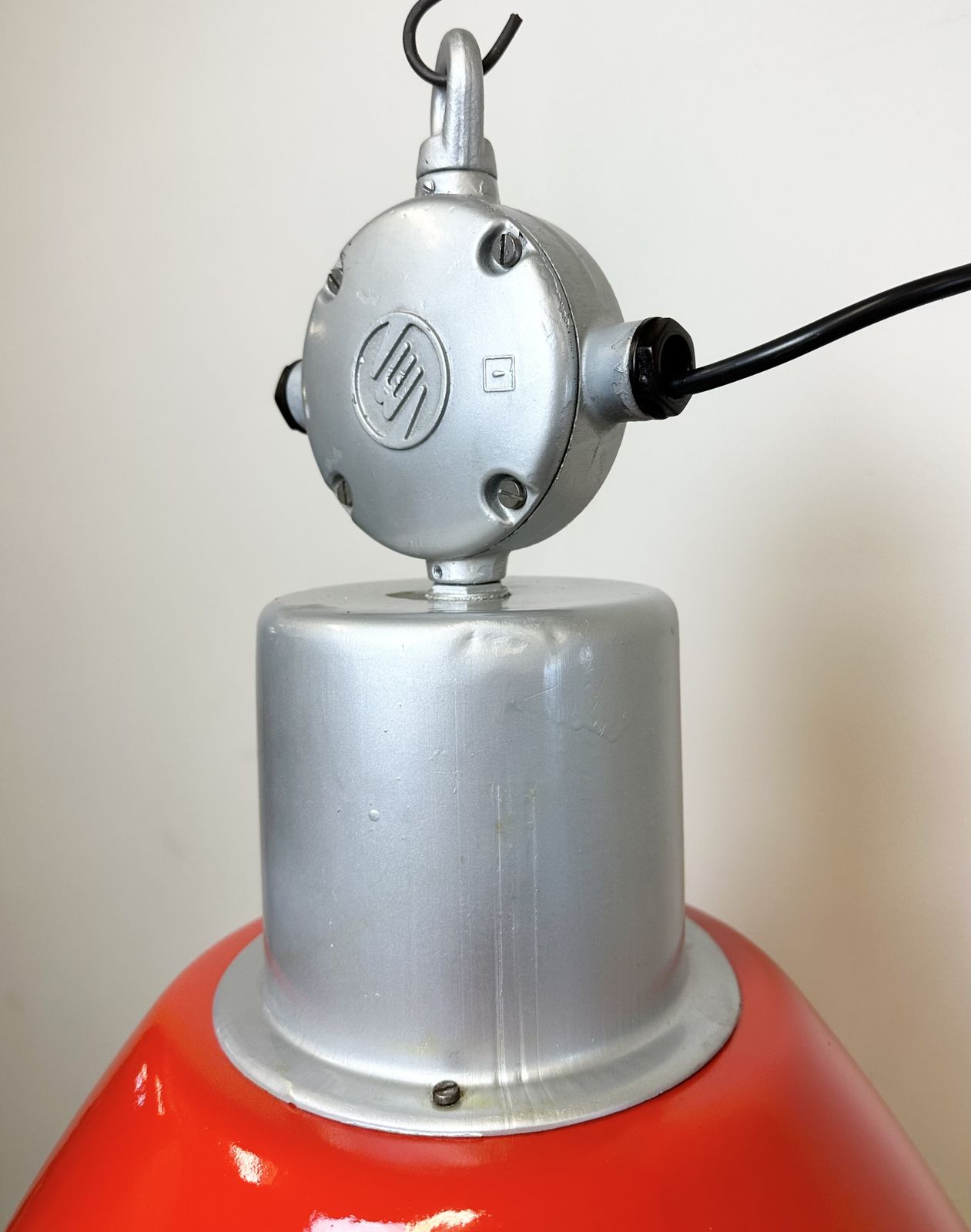 Large Red Painted Industrial Factory Lamp From Elektrosvit, 1960s, 10x photo vintage