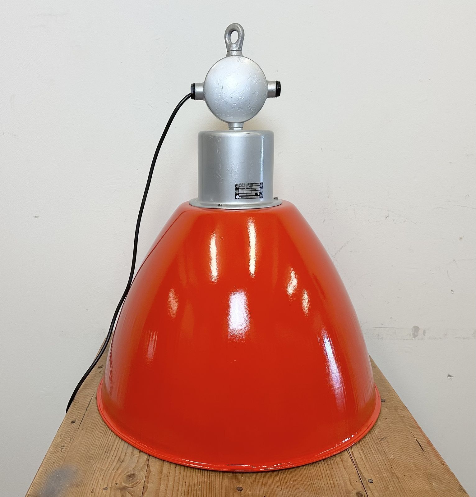 photo buy Large Red Painted Industrial Factory Lamp From Elektrosvit, 1960s, 10x