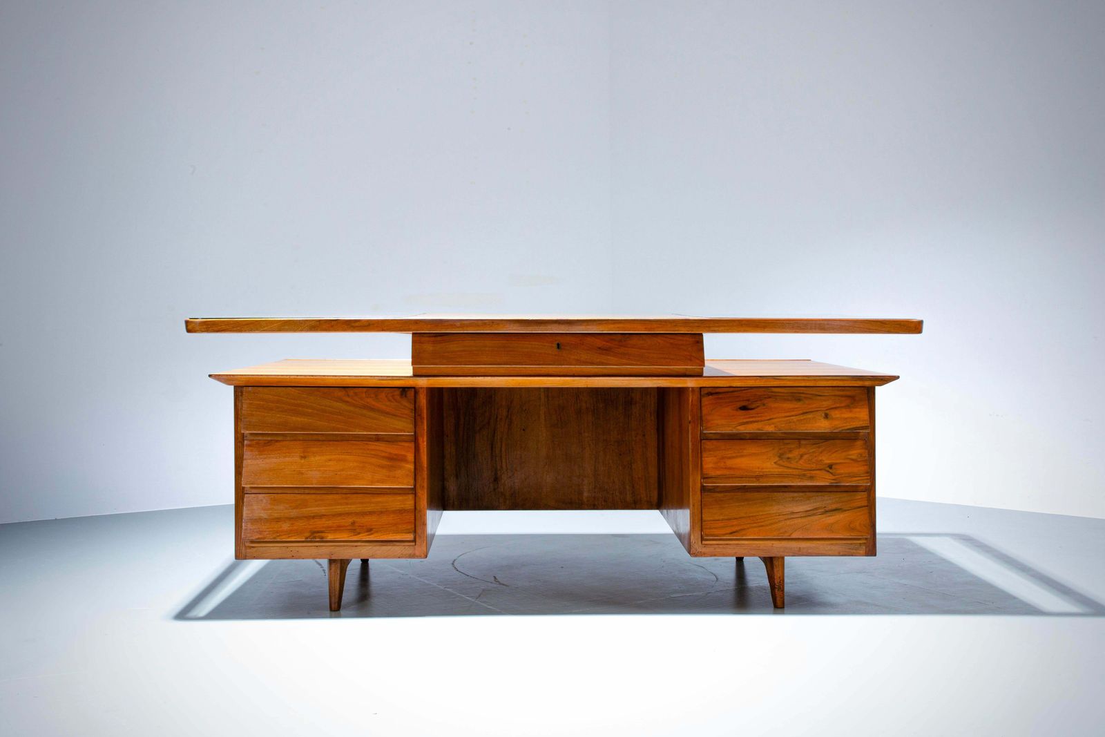 Writing Desk By Silvio Cavatorta In Solid Walnut And Glass, Italy, 1950's photo Furniture