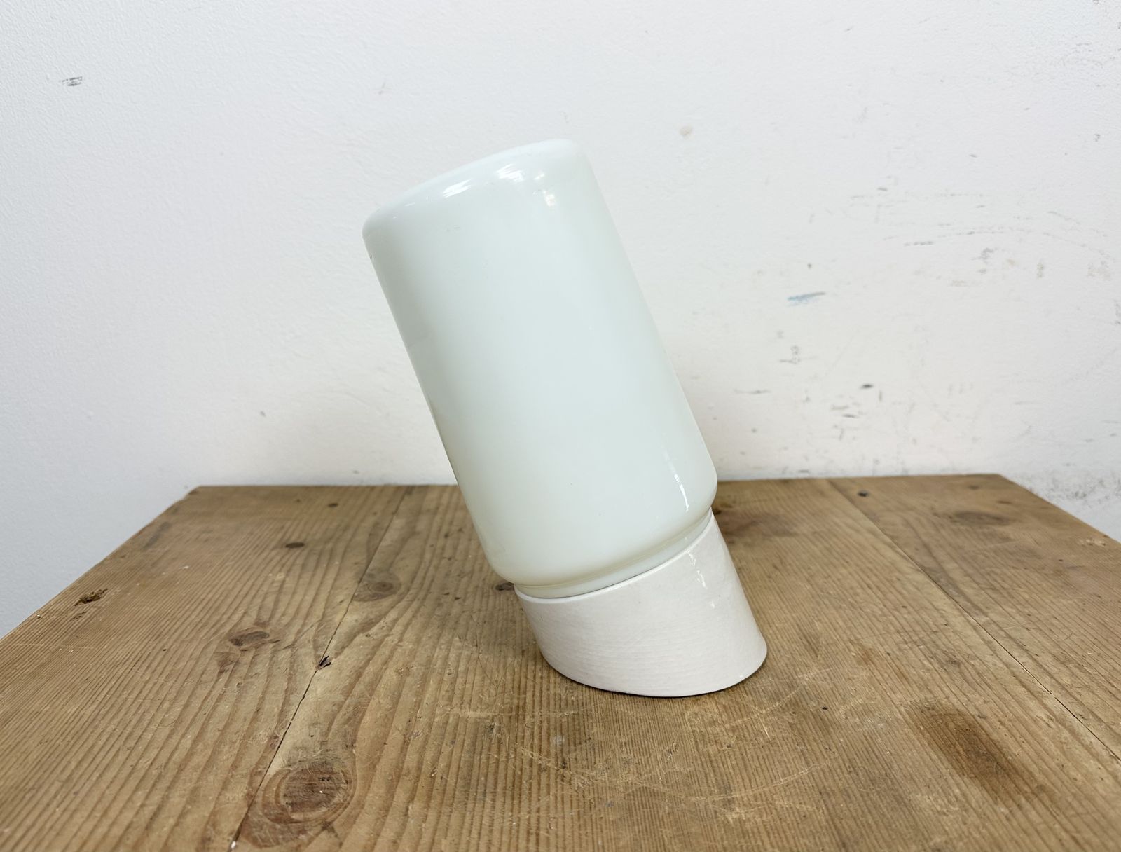 Vintage White Porcelain Wall Light With Milk Glass, 1970s, 4x photo Lighting