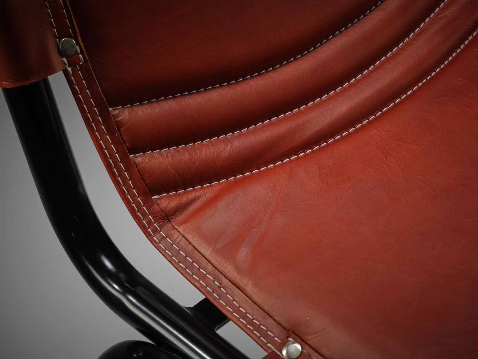 photo furniture Rare Fully Restored Black Enamel & Hand Stitched Saddle Leather Dining Chair In The Manner Of The Les Arc Chair By Charlotte Perriand, Circa 1970’s,